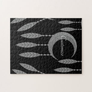 Silver Crescent Moon Feathers Thunder_Cove Jigsaw Puzzle