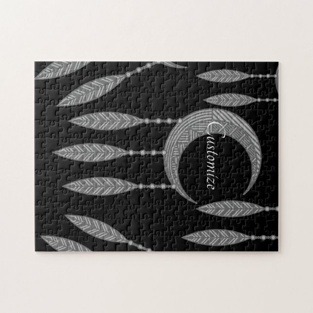 Silver Crescent Moon Feathers Thunder_Cove Jigsaw Puzzle (Horizontal)