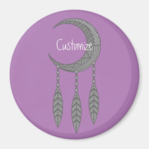 Silver Crescent Moon Feathers Thunder_Cove  Magnet
