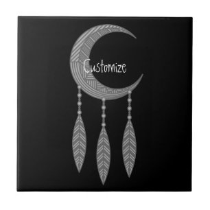Silver Crescent Moon Feathers Thunder_Cove Tile