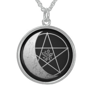 Silver Crescent Moon & Pentacle Necklace - 1