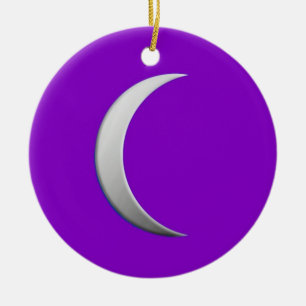 Silver crescent moon - purple background ceramic ornament