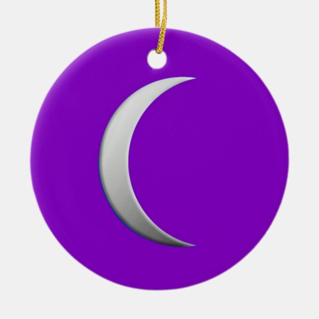 Silver crescent moon - purple background ceramic ornament (Front)