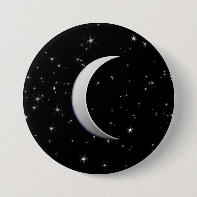 Silver crescent moons - starry background 3 inch round button (Front)