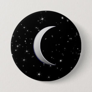 Silver crescent moons - starry background 3 inch round button
