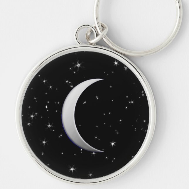 Silver crescent moons - starry background keychain (Front)