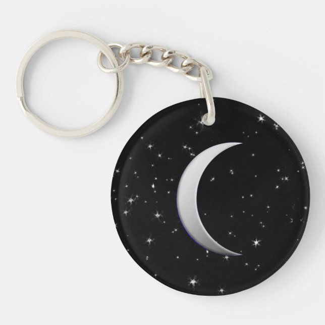 Silver crescent moons - starry background keychain (Front)