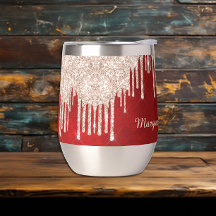 Silver Crimson Red Glitter Drips Monogram 