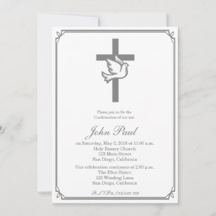 Silver Cross and Dove Confirmation Invitation