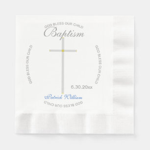 Silver Cross Boy Baptism Blue Napkin