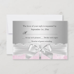 Silver Cross & Lace Bow Baptism/Christening RSVP Card
