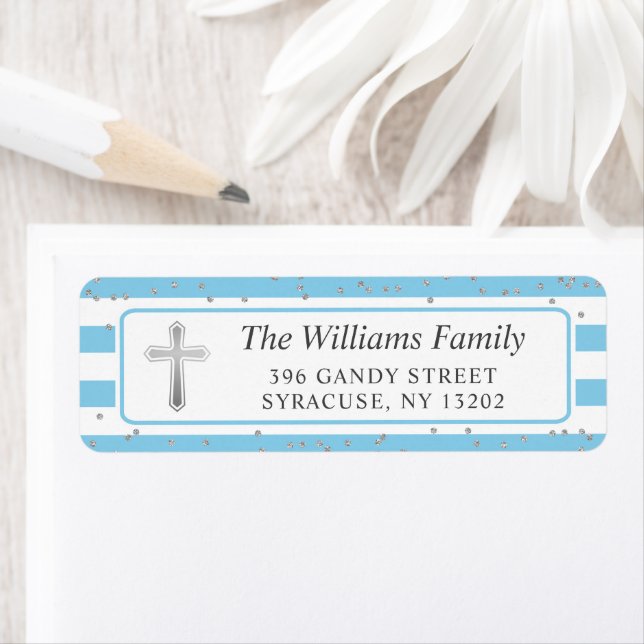 Silver Cross Light Blue Stripes Return Address (Insitu)