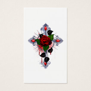 Silver Cross with a Red Rose