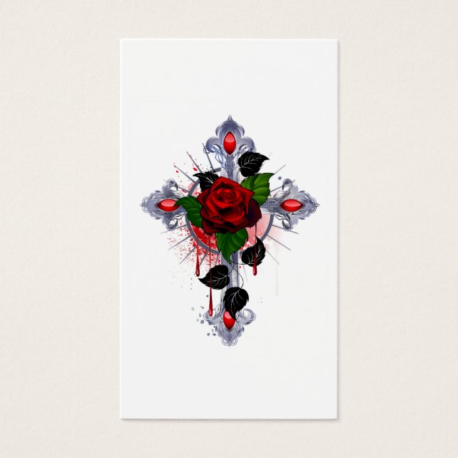 Silver Cross with a Red Rose (Front)