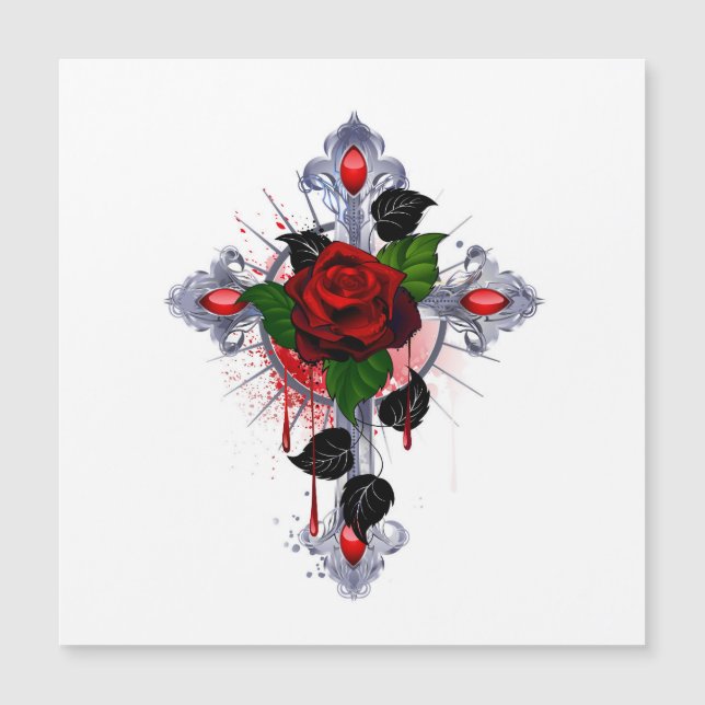 Silver Cross with a Red Rose (Front)