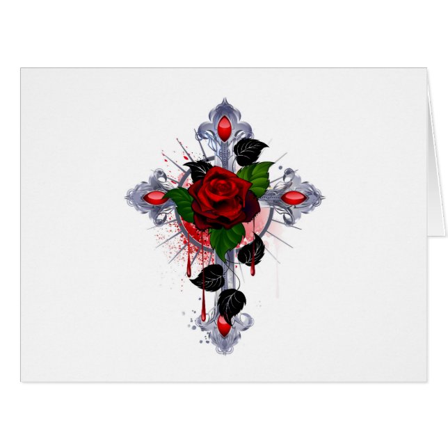 Silver Cross with a Red Rose (Front Horizontal)
