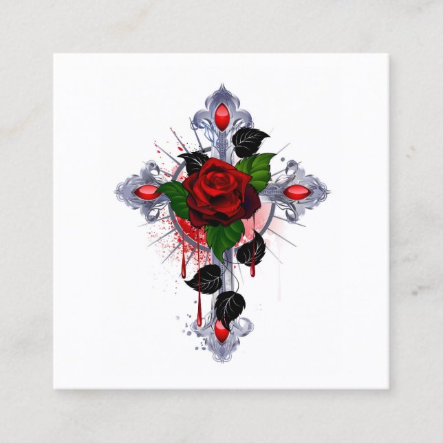 Silver Cross with a Red Rose Appointment Card (Front)