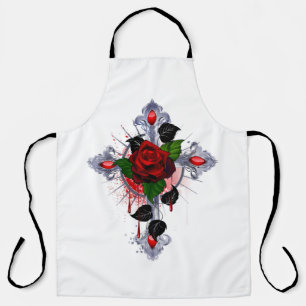 Silver Cross with a Red Rose Apron