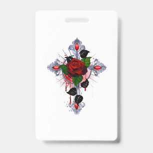 Silver Cross with a Red Rose Badge
