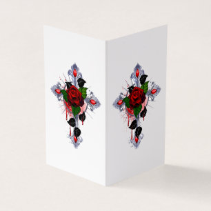 Silver Cross with a Red Rose Business Card
