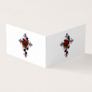 Silver Cross with a Red Rose Business Card