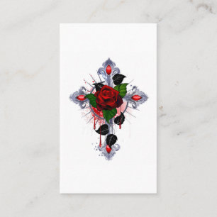 Silver Cross with a Red Rose Calling Card