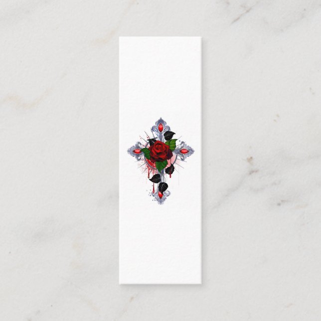 Silver Cross with a Red Rose Calling Card (Front)