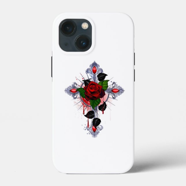 Silver Cross with a Red Rose Case-Mate iPhone Case (Back)