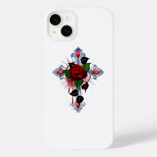 Silver Cross with a Red Rose Case-Mate iPhone Case (Back)