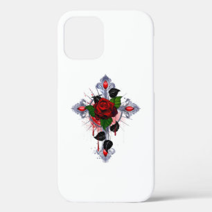 Silver Cross with a Red Rose iPhone 12 Pro Case