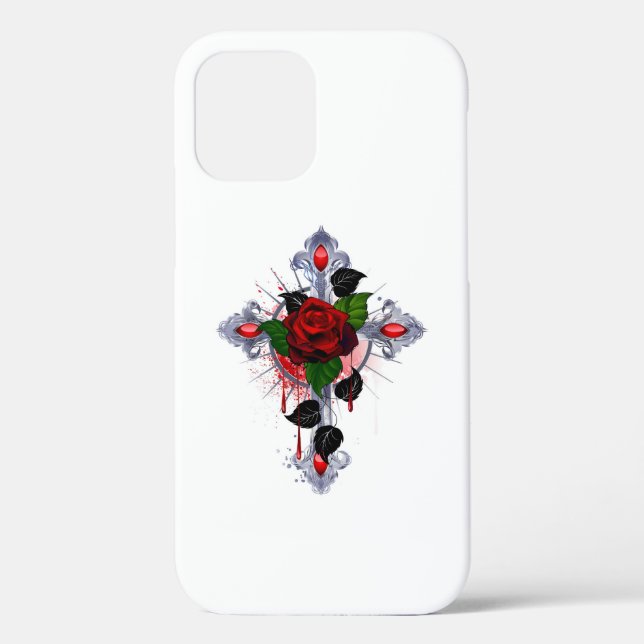 Silver Cross with a Red Rose Case-Mate iPhone Case (Back)