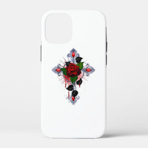 Silver Cross with a Red Rose iPhone 12 Mini Case