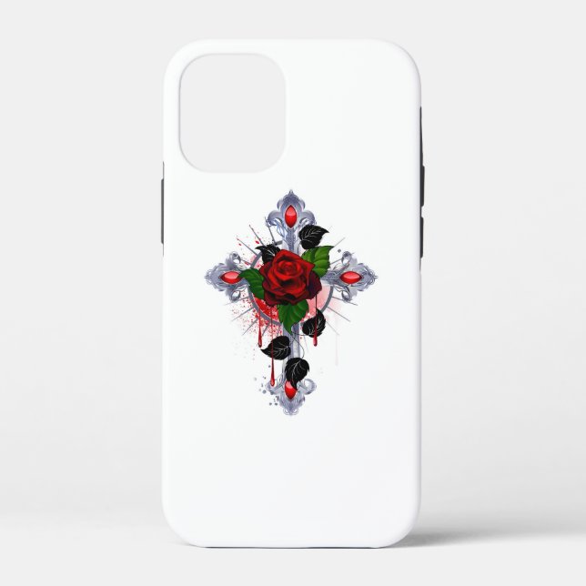 Silver Cross with a Red Rose Case-Mate iPhone Case (Back)