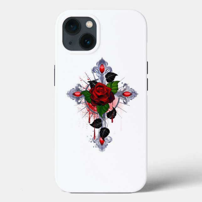 Silver Cross with a Red Rose Case-Mate iPhone Case (Back)