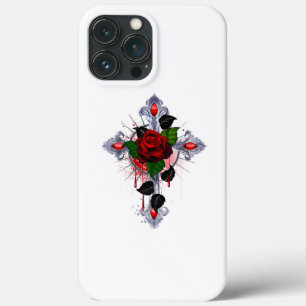Silver Cross with a Red Rose iPhone 13 Pro Max Case