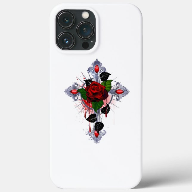 Silver Cross with a Red Rose Case-Mate iPhone Case (Back)