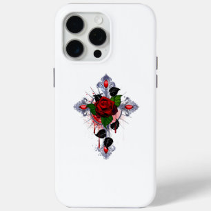 Silver Cross with a Red Rose iPhone 15 Pro Max Case