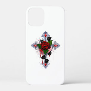 Silver Cross with a Red Rose iPhone 12 Mini Case