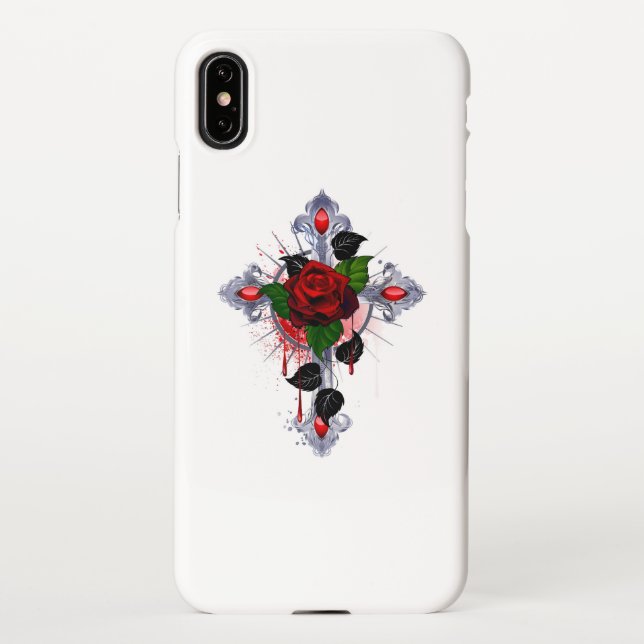 Silver Cross with a Red Rose iPhone Case (Back)