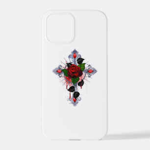 Silver Cross with a Red Rose iPhone 12 Pro Case