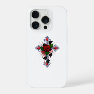 Silver Cross with a Red Rose iPhone 15 Pro Case