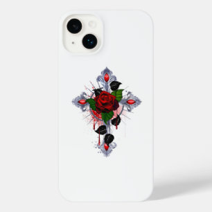 Silver Cross with a Red Rose iPhone 14 Plus Case