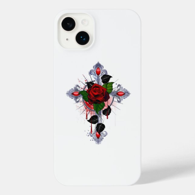 Silver Cross with a Red Rose iPhone Case (Back)