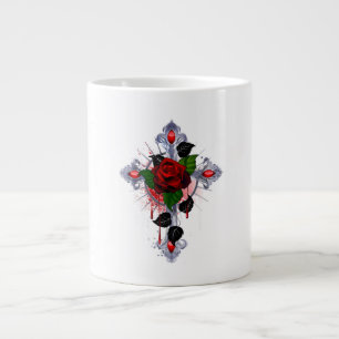 Silver Cross with a Red Rose Large Coffee Mug