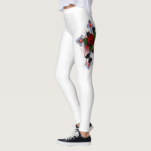 Silver Cross with a Red Rose Leggings