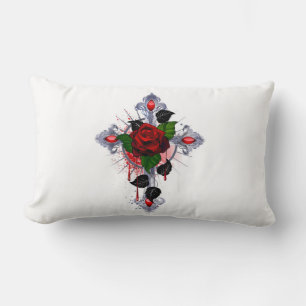 Silver Cross with a Red Rose Lumbar Pillow
