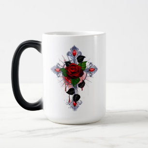Silver Cross with a Red Rose Magic Mug