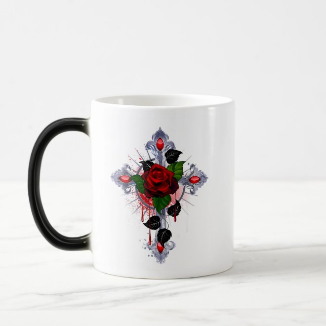 Silver Cross with a Red Rose Magic Mug (Left)