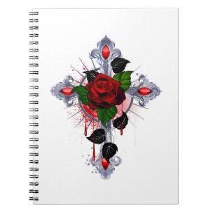 Silver Cross with a Red Rose Notebook