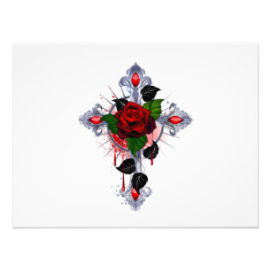 Silver Cross with a Red Rose Photo Print